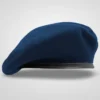 Blue wool military beret, US Army style uniform accessory, unisex formal headwear, dark blue beret with leather trim.