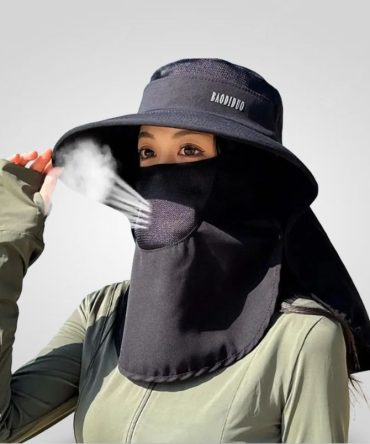 Stay fully protected from the sun with this versatile "BAODIDUO" bucket hat, featuring a wide brim, full face mask, and neck flap for ultimate coverage. Ideal for outdoor activities.