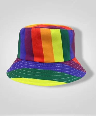 Rainbow striped bucket hat, vibrant multi-color sun hat, LGBT pride accessory, colorful summer headwear, unisex fishing cap.