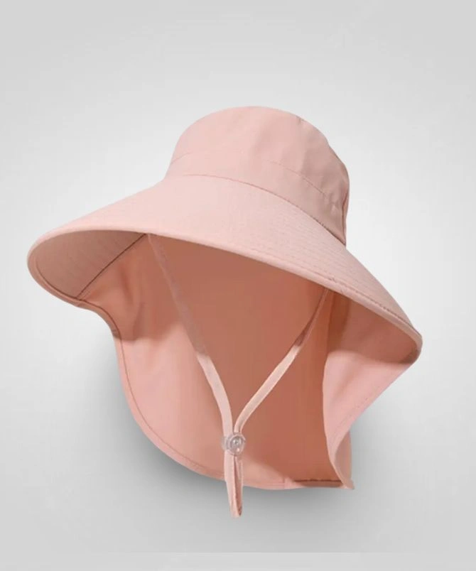light pink wide-brim sun hat with neck protection, fisherman sun hat